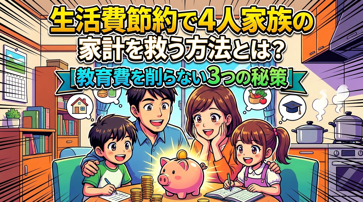 生活費節約で4人家族の家計を救う方法とは?教育費を削らない3つの秘策