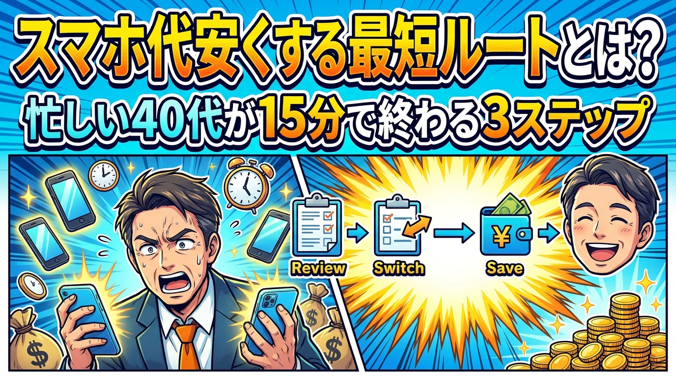 スマホ代安くする最短ルートとは？忙しい40代が15分で終わる3ステップ