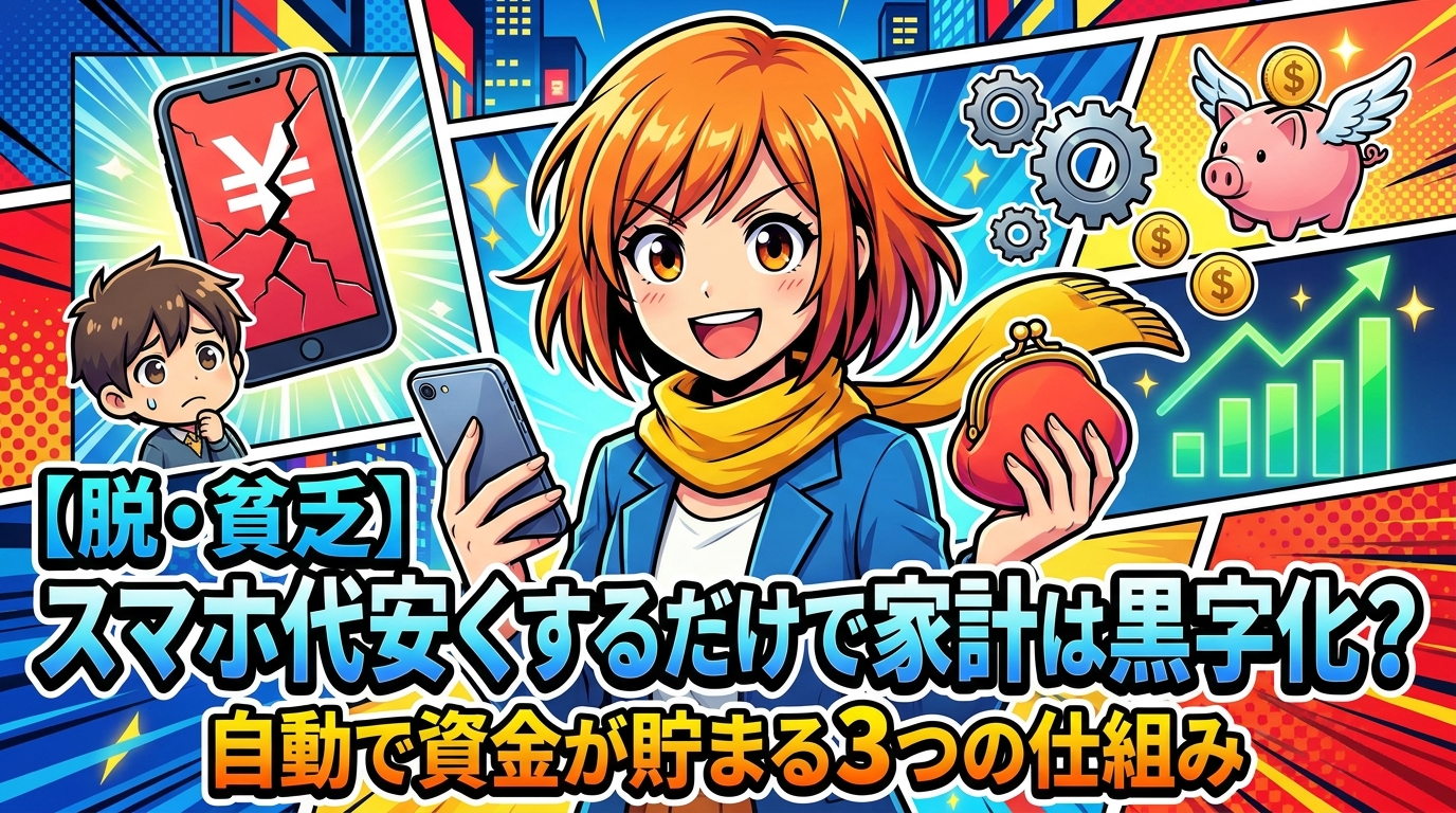 【脱・貧乏】スマホ代安くするだけで家計は黒字化?自動で資金が貯まる3つの仕組み